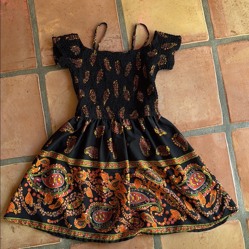 Paisley Print Black and Orange dress